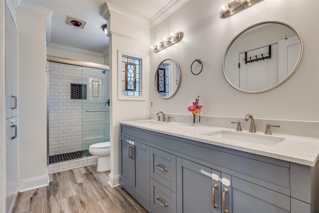 full bathroom featuring a sink, a stall shower, and toilet
