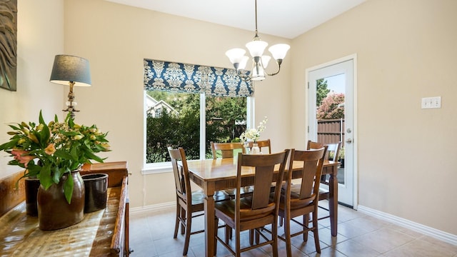 1230 Covina Ct, Allen, TX 75013 - dining area featuring light tile patterned flooring, a chandelier, and baseboards