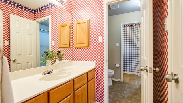 1230 Covina Ct, Allen, TX 75013 - full bath with wallpapered walls, vanity, and tile patterned floors
