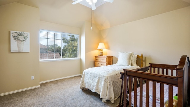 1230 Covina Ct, Allen, TX 75013 - bedroom featuring lofted ceiling, carpet floors, baseboards, and ceiling fan