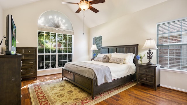 1230 Covina Ct, Allen, TX 75013 - bedroom featuring vaulted ceiling, wood finished floors, baseboards, and ceiling fan