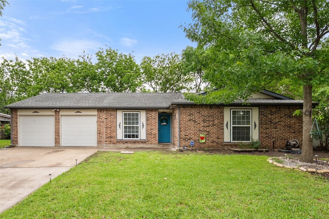 517 Curts Dr, Grand Prairie, TX 75052 - ranch-style house with a front yard, brick siding, a shingled roof, concrete driveway, and an attached garage
