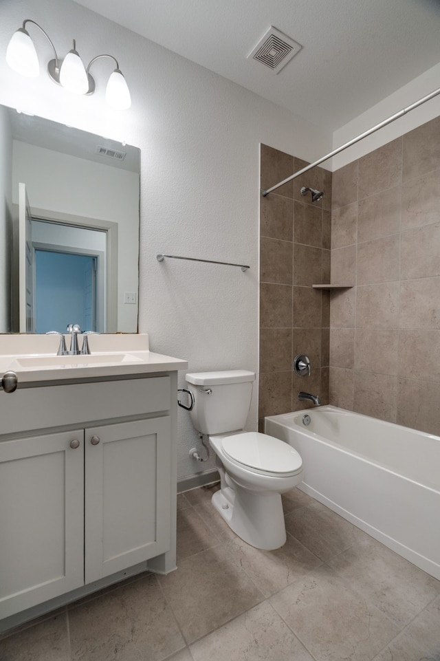 4402 Cypress Thorn Dr, Arlington, TX 76005 - bathroom featuring toilet, vanity, washtub / shower combination, and tile patterned flooring