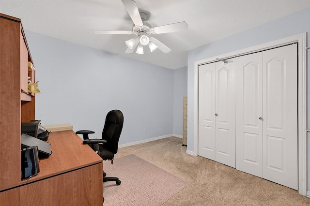113 Ginger Dr, Pottsboro, TX 75076 - office area with light colored carpet, a ceiling fan, and baseboards