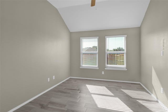 5320 Creek Hill Ln, Fort Worth, TX 76179 - unfurnished room with lofted ceiling, baseboards, ceiling fan, and wood finished floors