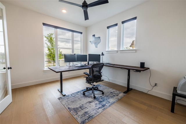 1400 Island Vista Dr, Arlington, TX 76005 - office area featuring baseboards, a ceiling fan, recessed lighting, and hardwood / wood-style floors