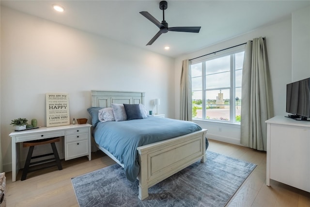 1400 Island Vista Dr, Arlington, TX 76005 - bedroom with recessed lighting, light wood finished floors, ceiling fan, and baseboards