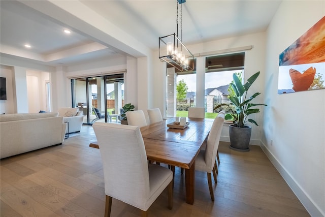1400 Island Vista Dr, Arlington, TX 76005 - dining space with baseboards, recessed lighting, a chandelier, and hardwood / wood-style flooring