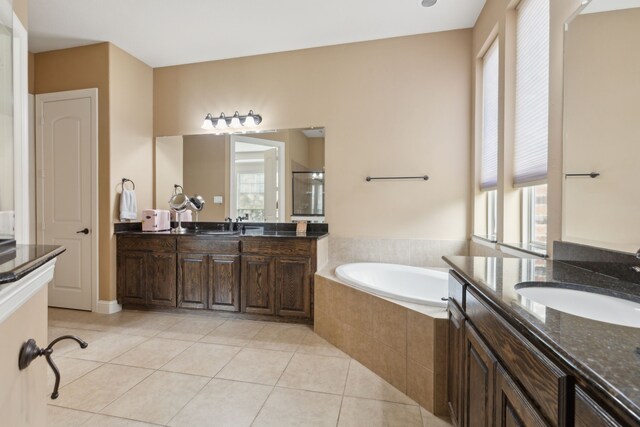 bathroom featuring tile patterned flooring, a sink, and a wealth of natural light