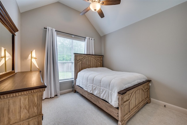 8909 White Pine Ln, Dallas, TX 75238 - bedroom featuring lofted ceiling, light colored carpet, baseboards, and ceiling fan