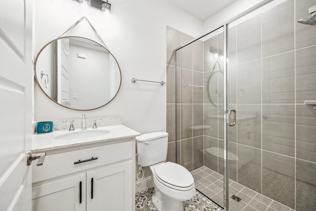 9408 Lamar St Unit D, Rowlett, TX 75089 - full bath featuring toilet, vanity, a stall shower, and tile patterned flooring