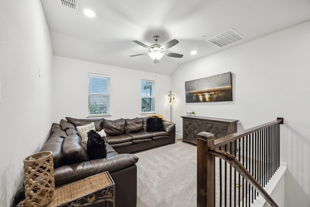 9408 Lamar St Unit D, Rowlett, TX 75089 - living area featuring carpet floors, ceiling fan, lofted ceiling, baseboards, and recessed lighting