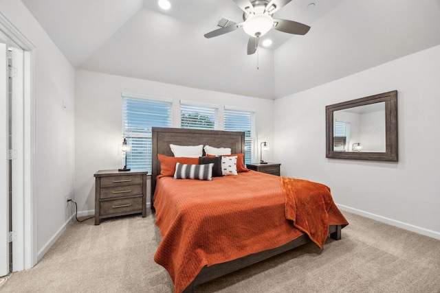 9408 Lamar St Unit D, Rowlett, TX 75089 - bedroom featuring lofted ceiling, baseboards, light colored carpet, and a ceiling fan
