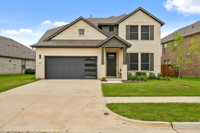 3805 Bluestem Blvd, Denton, TX 76226 - craftsman inspired home with a garage, brick siding, driveway, roof with shingles, and board and batten siding
