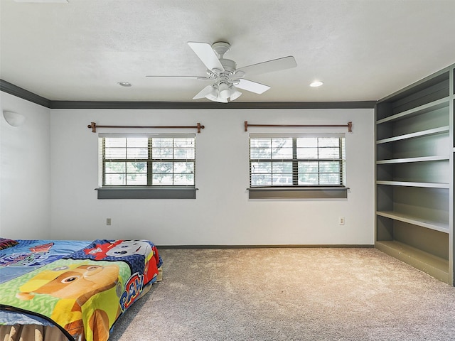 2802 Cinnamon Springs Rd, Glenn Heights, TX 75154 - carpeted bedroom featuring crown molding, baseboards, ceiling fan, and recessed lighting