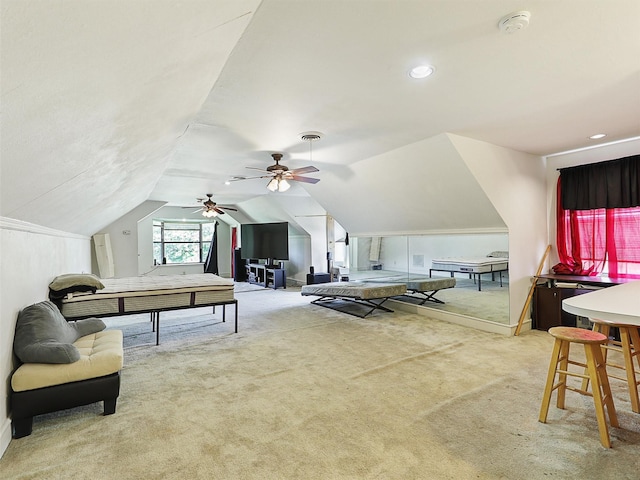 2802 Cinnamon Springs Rd, Glenn Heights, TX 75154 - interior space with recessed lighting, carpet flooring, ceiling fan, and lofted ceiling