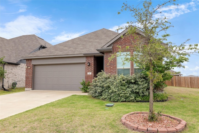 517 Williams Way, Van Alstyne, TX 75495 - ranch-style home with a garage, fence, a front yard, and brick siding