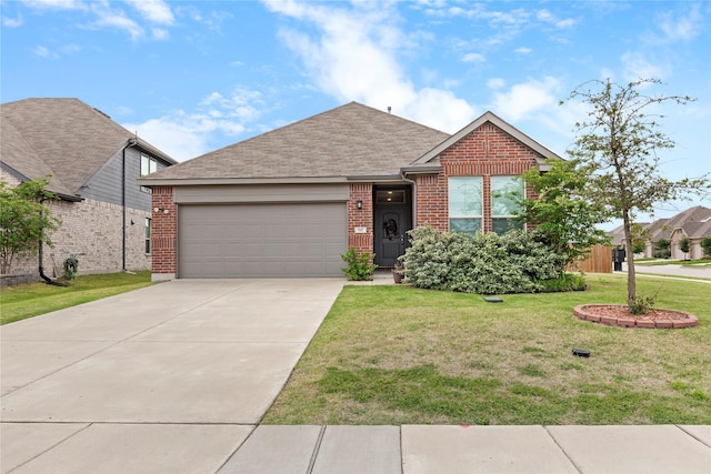 517 Williams Way, Van Alstyne, TX 75495 - view of front of house featuring a front yard, roof with shingles, brick siding, an attached garage, and driveway