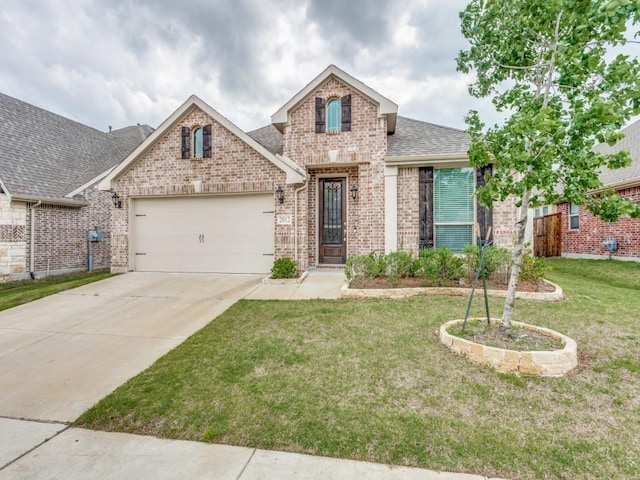 2012 Ranchwood Dr, Wylie, TX 75098 - view of front of property featuring brick siding, roof with shingles, an attached garage, concrete driveway, and a front lawn