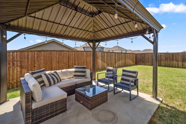 view of patio / terrace featuring a fenced backyard and outdoor lounge area
