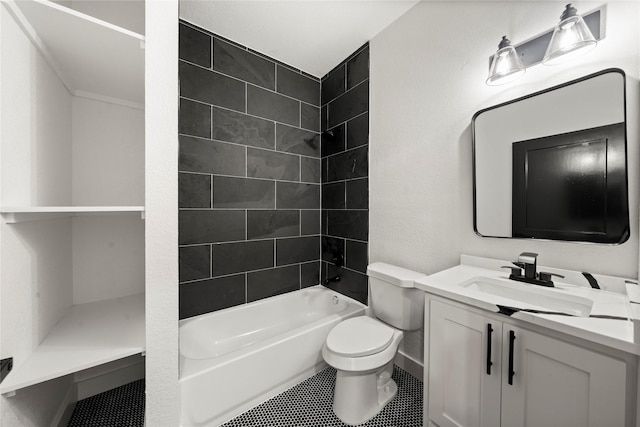 full bathroom featuring toilet, bathtub / shower combination, and vanity