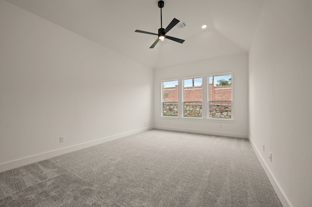 526 Windchase Dr, Haslet, TX 76052 - empty room featuring carpet floors, ceiling fan, recessed lighting, vaulted ceiling, and baseboards
