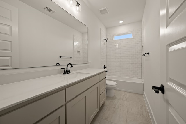 526 Windchase Dr, Haslet, TX 76052 - full bath featuring toilet, vanity, baseboards, marble finish floors, and  shower combination