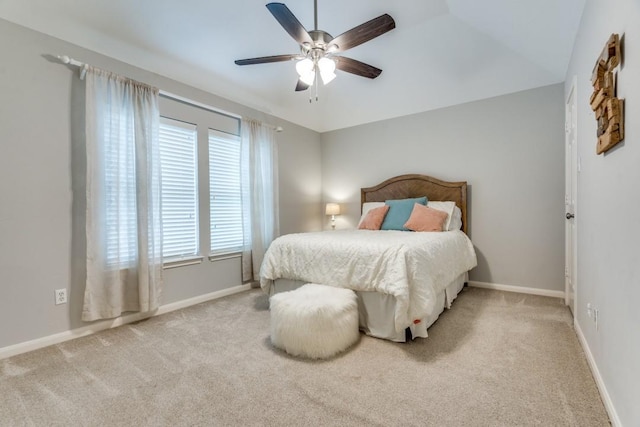 bedroom with baseboards, carpet, and a ceiling fan