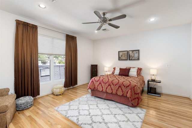 4030 Travis St Unit A, Dallas, TX 75204 - bedroom featuring light wood finished floors, baseboards, recessed lighting, and a ceiling fan