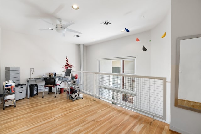 4030 Travis St Unit A, Dallas, TX 75204 - office area with wood finished floors, ceiling fan, and recessed lighting