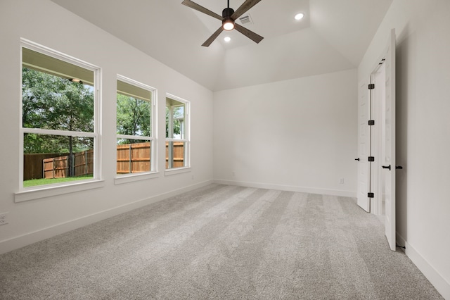 201 Kingfisher Ct, Aledo, TX 76008 - carpeted spare room featuring ceiling fan, vaulted ceiling, baseboards, and recessed lighting