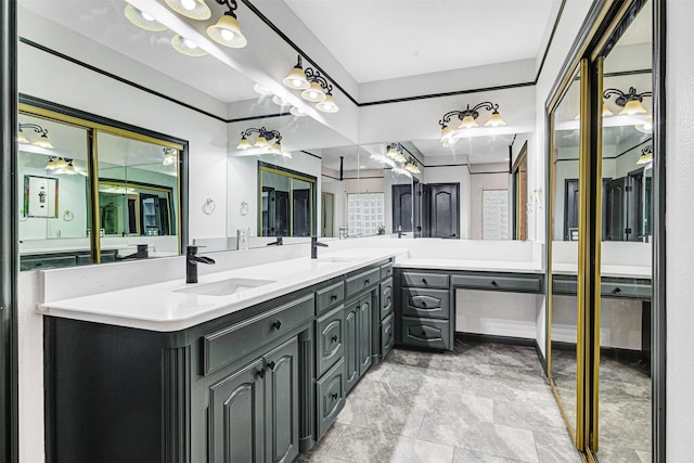 full bathroom with a sink and double vanity