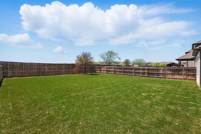 view of yard with a fenced backyard