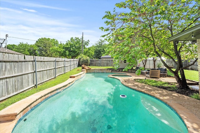 9008 Flicker Ln, Dallas, TX 75238 - view of pool featuring a fenced backyard, a patio, and a pool with connected hot tub