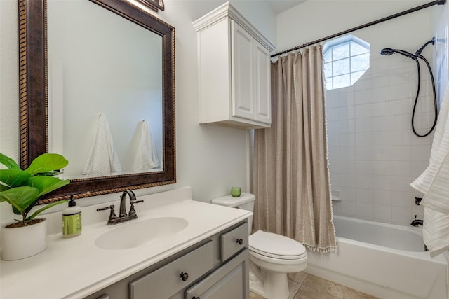 5000 Stonecrest Dr, Mckinney, TX 75071 - full bath featuring toilet, vanity, shower / bathtub combination with curtain, and tile patterned floors