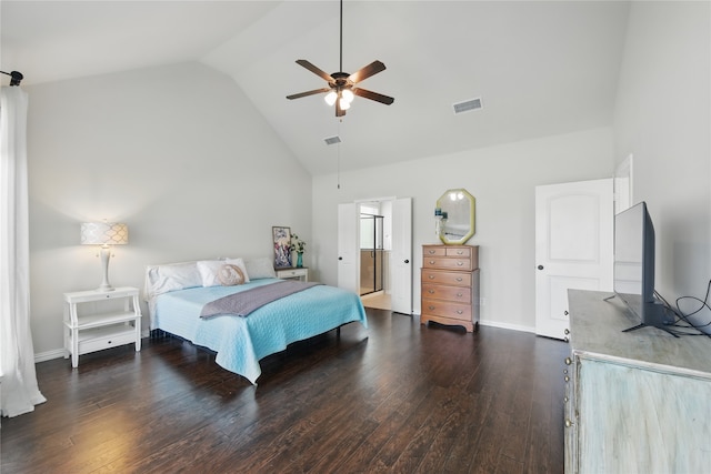 400 Sterling Rdg, Lantana, TX 76226 - bedroom featuring baseboards, high vaulted ceiling, visible vents, and wood finished floors