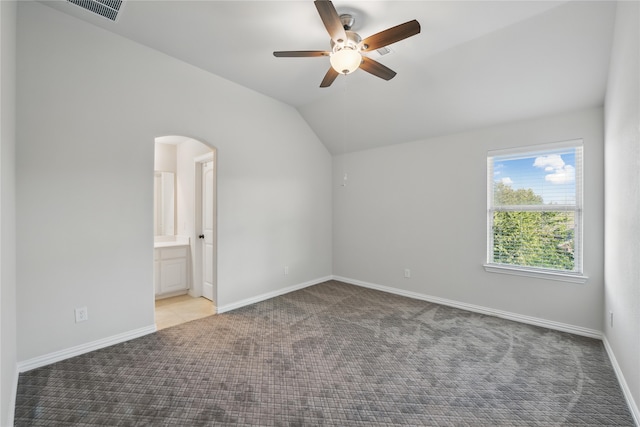 400 Sterling Rdg, Lantana, TX 76226 - spare room featuring visible vents, ceiling fan, carpet flooring, arched walkways, and baseboards