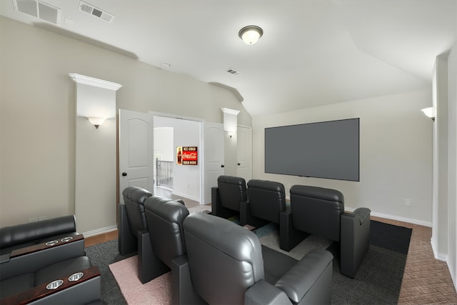 400 Sterling Rdg, Lantana, TX 76226 - cinema with baseboards, visible vents, and vaulted ceiling