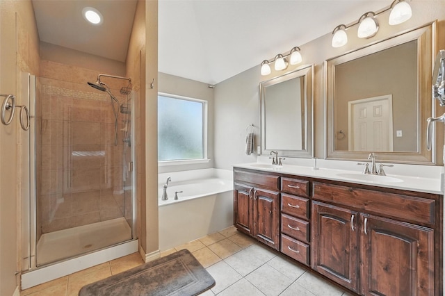 5801 Red Drum Dr, Fort Worth, TX 76179 - full bathroom with a garden tub, double vanity, tile patterned flooring, and a stall shower