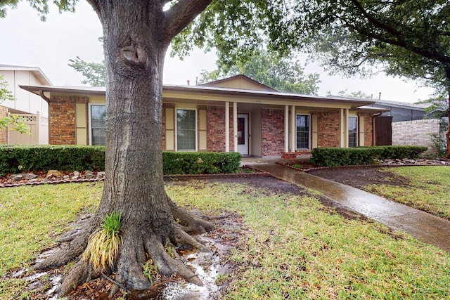 1907 Rambling Ridge Ln, Carrollton, TX 75007 - ranch-style house with covered porch, brick siding, and a front lawn