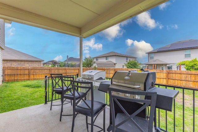 view of patio featuring a residential view and a fenced backyard