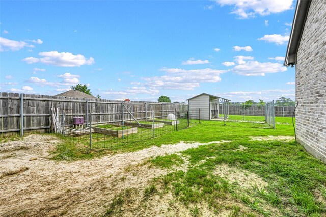 view of yard featuring a fenced backyard and a vegetable garden