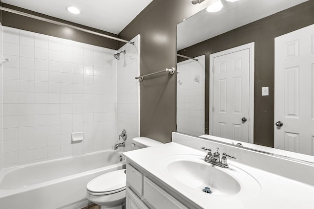 full bath with shower / bath combination, toilet, and vanity