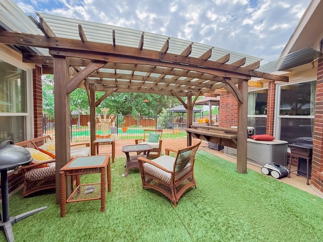 200 Meadowside Dr, Mansfield, TX 76063 - view of patio with a pergola, fence, and outdoor lounge area
