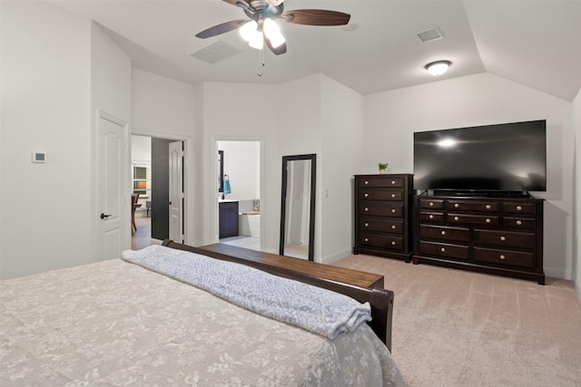 1248 Starlight Ave, Aubrey, TX 76227 - bedroom with carpet flooring, vaulted ceiling, ensuite bathroom, ceiling fan, and baseboards