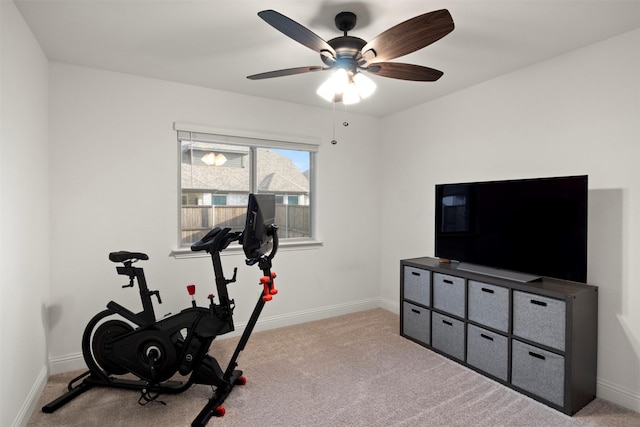 1248 Starlight Ave, Aubrey, TX 76227 - workout room with carpet flooring, baseboards, and a ceiling fan