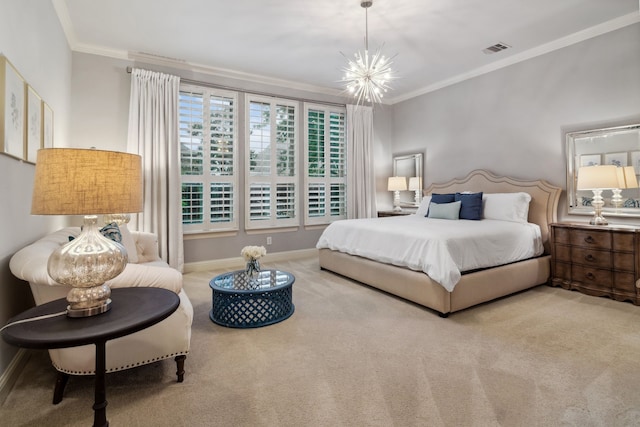 2206 Glasgow Dr, Trophy Club, TX 76262 - bedroom featuring ornamental molding, a chandelier, carpet, and baseboards