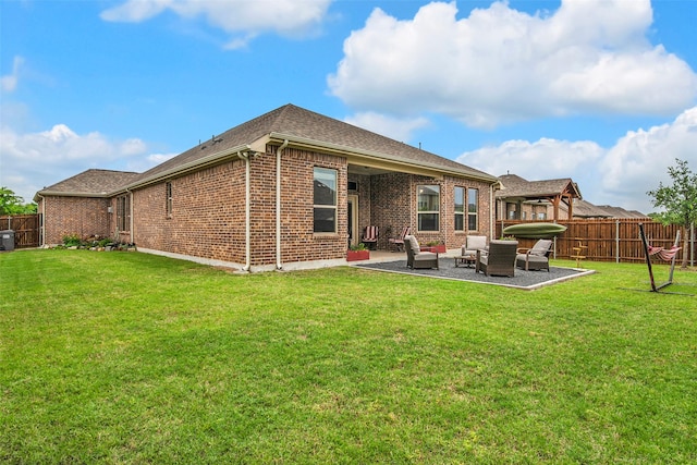 3213 Timberline Dr, Melissa, TX 75454 - rear view of property featuring a fenced backyard, a lawn, a patio, and an outdoor living space