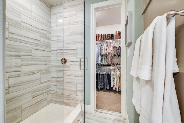 13845 Marys Ridge Rd, Fort Worth, TX 76008 - full bathroom featuring a walk in closet and a stall shower