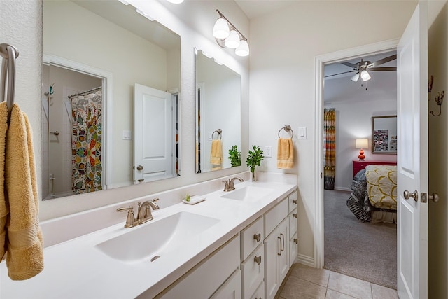 13845 Marys Ridge Rd, Fort Worth, TX 76008 - ensuite bathroom with tile patterned flooring, a sink, ceiling fan, and double vanity